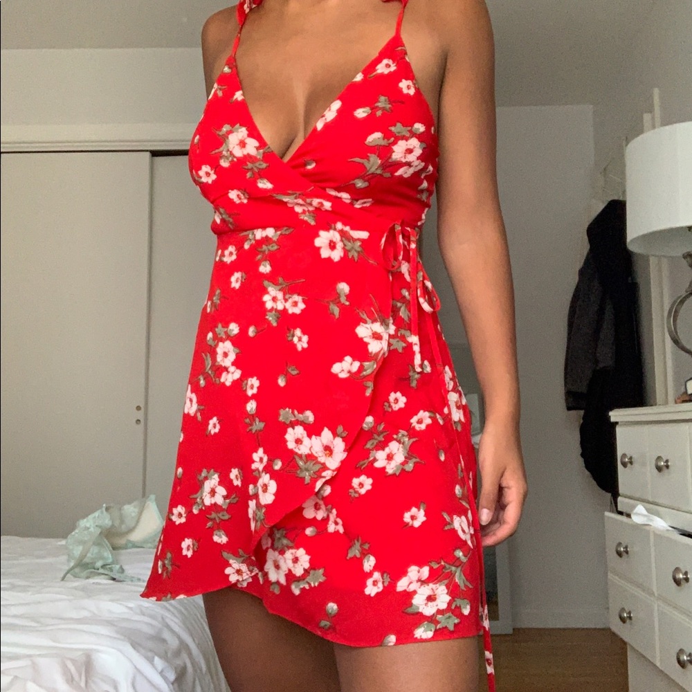 Red wrap mini dress